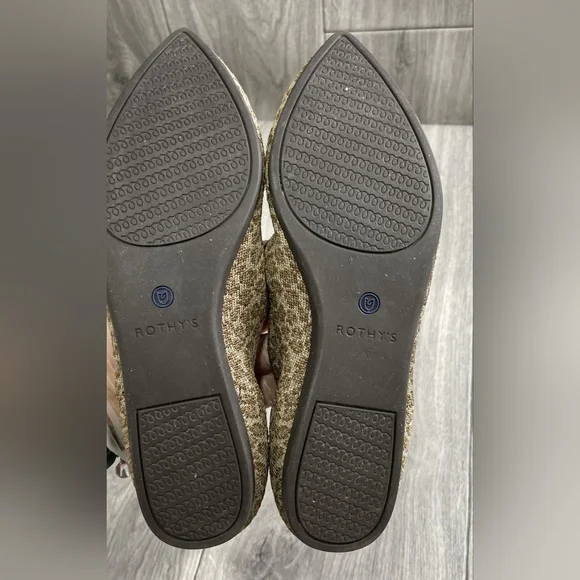 Rothy's Leopard Spotted Brown Cat Animal Print Pointed Flats with Blue Trim 8 - Picture 6 of 6